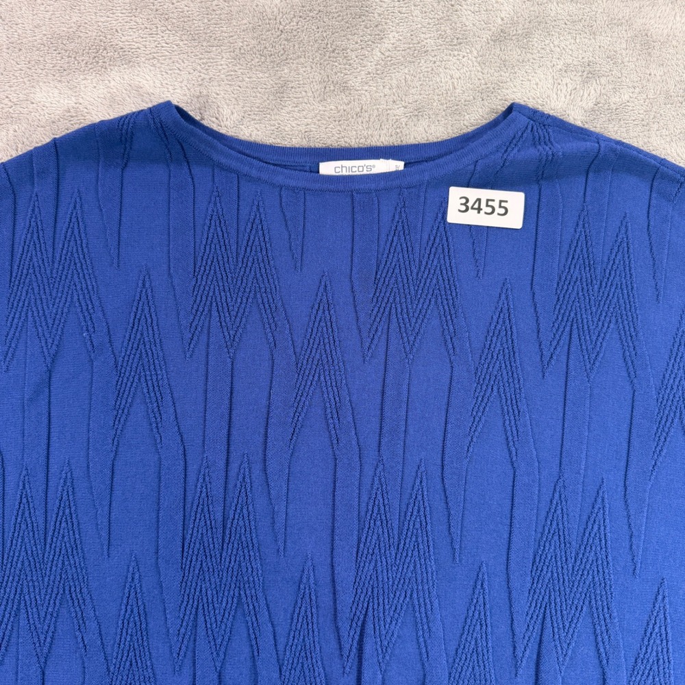 Chico's Poncho Sweater Women S/M Blue Textured Chevron Knit Boat Neck 570375782